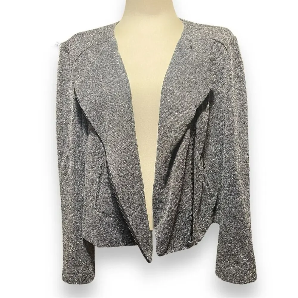 Catherine Malandrino Runway Style Asymmetrical Zip Moto Jacket Black XXL